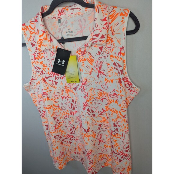 Under Armour Polo Shirt Womens XL White Active Sleeveless Golf UPF 30+ Anti Odor - Picture 3 of 11